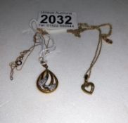 Two 9ct gold pendants on chains, both marked 375, 4 grams.