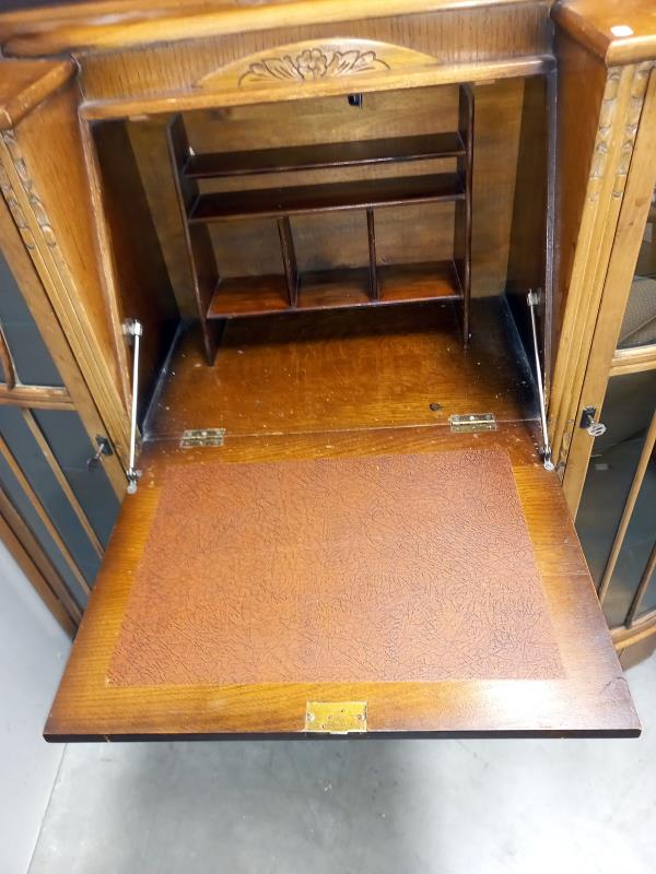A 1930's centre bureau bookcase display cabinet 123cm x 33cm x 122cm high COLLECT ONLY - Image 2 of 3