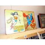2 pictures on metal Wonder Woman & Superman 32cm x 40cm
