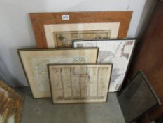 Four framed and glazed maps including Lincolnshire, COLLECT ONLY.