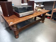 A large, medium oak coffee table 132cm x 60cm x 46cm COLLECT ONLY