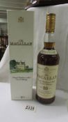 A bottle of Macallan single highland malt whisky, 10 year old,