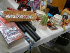 A mixed lot including basket of jewellery, waist band, ceramics, 6 pictures etc., COLLECT ONLY.
