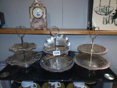 3 ornate silver plate cake stands and 1 other