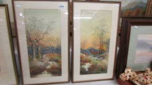 A pair of framed and glazed watercolour rural scenes initialed JLCW, 61 x 35 cm, COLLECT ONLY.