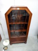 An art deco oak display cabinet, (locked, no key) 61cm x 27cm x height 126cm COLLECT ONLY