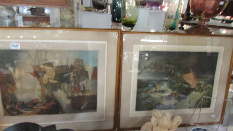 Two framed and glazed Mezzatints - Death of Nelson after Turner and The Shipwreck, after Turner,