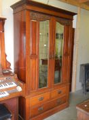 An Edwardian double mirror door wardrobe with drawer base, COLLECT ONLY.