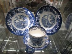 A large Royal Worcester Avon scene cup and saucer together with two soup bowls.