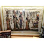 A large gilt framed painting on papyrus. Collect Only.