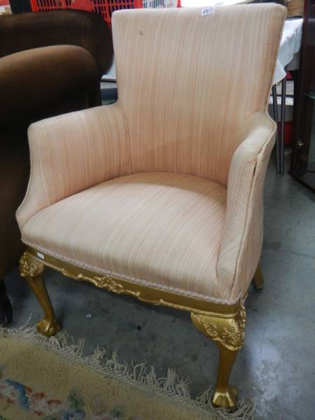 A gilded mid 20th century salon chair. COLLECT ONLY.