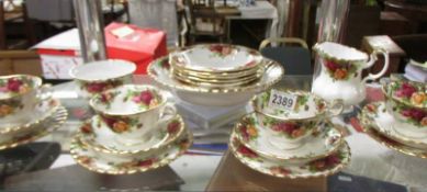 A Royal Albert Old Country Roses fruit set, 4 cups, 4 saucers, 4 plates, sugar bowl and milk jug.