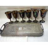 An old silver plater tray & goblets