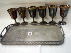 An old silver plater tray & goblets