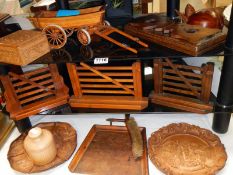 3 shelves of wooden items