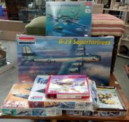A collection of 6 boxed model kits including large Monogram B-29 super fortress COLLECT ONLY