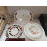 A quantity of Pyrex style dinner plates, Biltons Staffordshire cups & saucers etc.