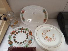 A quantity of Pyrex style dinner plates, Biltons Staffordshire cups & saucers etc.