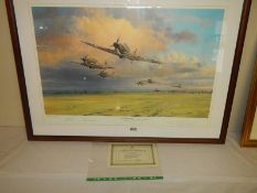 A large framed and glazed print entitled Hurricane Scramble, signed Robert Taylor. COLLECT ONLY.