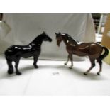 Two Beswick horses both a/f, black has chip to ear, brown has repaired leg and chip to ear.
