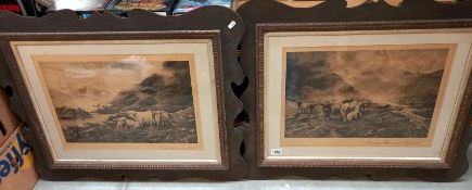2 unusual wood framed Highland prints. Collect Only.