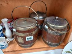 3 Vintage wooden ice buckets with lids