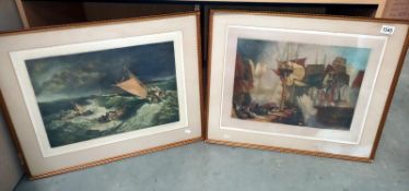 Two framed and glazed Mezzotints - Death of Nelson after Turner and The Shipwreck, after Turner,