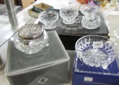 8 Webb Corbett for Royal Doulton sundae dishes, an Edinburgh crystal rose bowl, a cut glass dish.