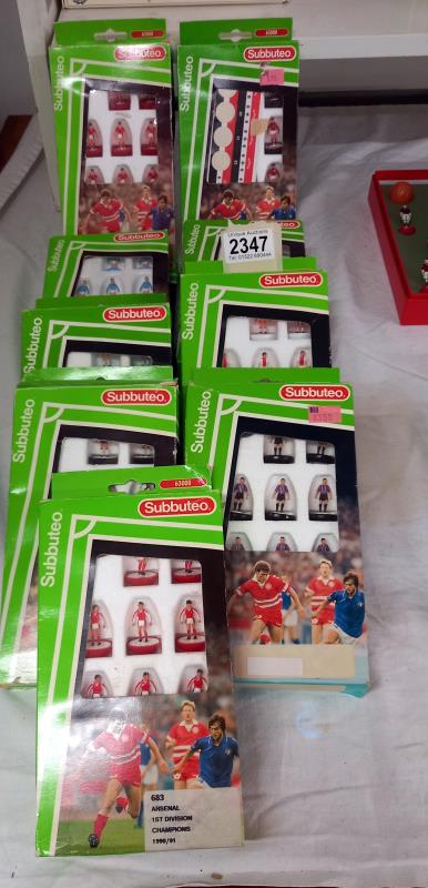 11 boxed UK Subbuteo teams including Arsenal 1st division champions 1990/1991, Celtic, Leeds etc
