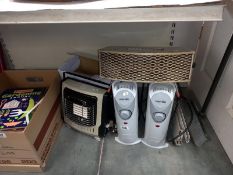 3 electric heaters (One vintage, two oil) and a gas heater ( Camping gas canister)