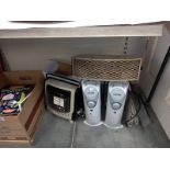 3 electric heaters (One vintage, two oil) and a gas heater ( Camping gas canister)