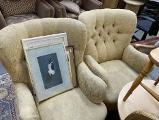 A pair of button upholstered armchairs