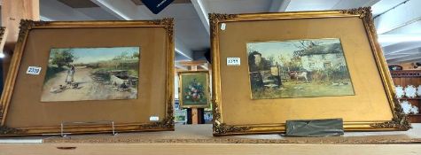 A pair of gilt framed and glazed watercolour rural scenes signed J E Sykes, 50 x 40 cm. Collect