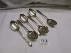 Six silver dessert spoons, Glasgow 1894, 240 grams.