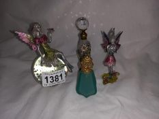 2 Excellent metal Faries and perfume bottles etc.