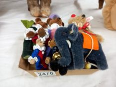 A steiff limited edition miniature clown bear, a Steiff elephant and four other miniature bears.