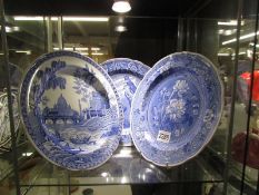 Three Spode 'The Blue Room' plates - Rome, Woodman and Botanical.