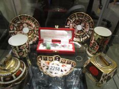 Eight pieces of Royal Crown Derby including table lighters (one lighter a/f).