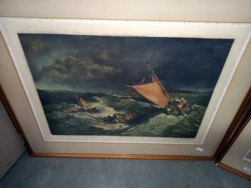 Two framed and glazed Mezzotints - Death of Nelson after Turner and The Shipwreck, after Turner, - Image 2 of 5