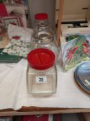 4 glass sweet shop jars (1 lid A/F) COLLECT ONLY