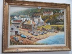 A good oil on painting of a seaside village signed Keith A Ward. COLLECT ONLY.