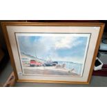 A framed & glazed limited edition print, ship & harbour scene 'The cable landing, A Filen? (406 of