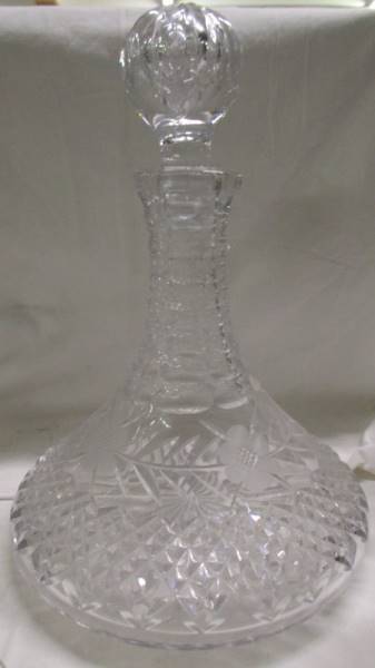 A cut glass ship's decanter and 6 wine glasses. - Image 2 of 3