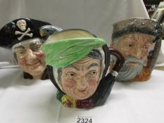 3 Royal Doulton character jugs - Sarey Gamp, Long John Silver and Robinson Crusoe.