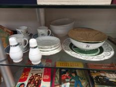 A quantity of porcelain items including plates, cups, bowl, salt & pepper etc.