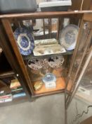 Some decorative porcelain and glass lustre plates, Blue and Whites etc. ( 3 shelves)