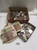 A good collection of old coins including Victorian and mixed bank notes.