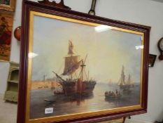 A mahogany framed seascape painting. COLLECT ONLY.