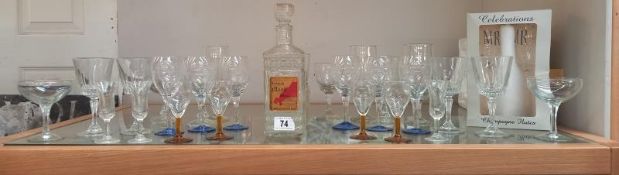 A selection of drinking glasses and a 'Cornish Mead' decanter. Collect only