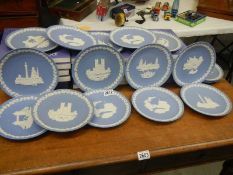 Sixteen Wedgwood Blue Jasper Christmas plates.